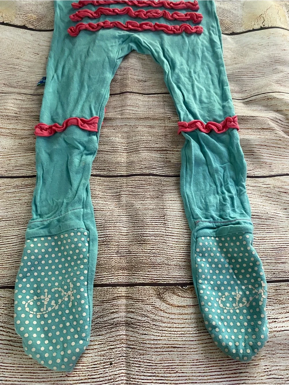 Kickee Pants Turquoise Footed One-Piece with Pink Trim